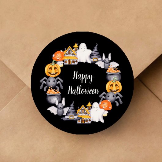 Niedliche Schwarz-Happy Halloween-Illustration Runder Aufkleber