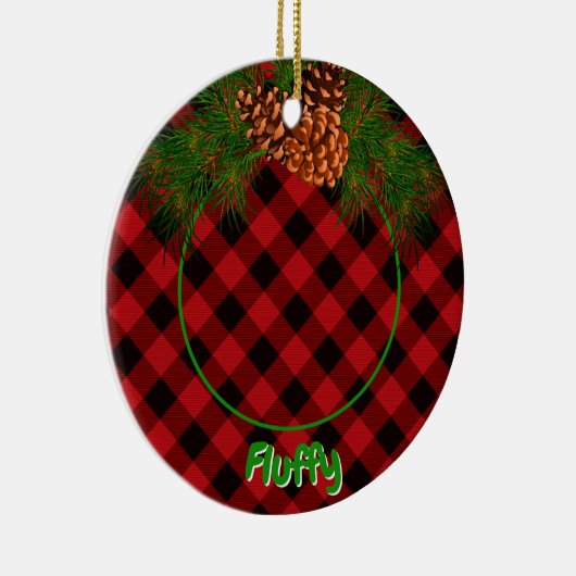 Niedliche Schwarz-kariert-Pinecon-Fotoplatte Keramik Ornament (Rechts)