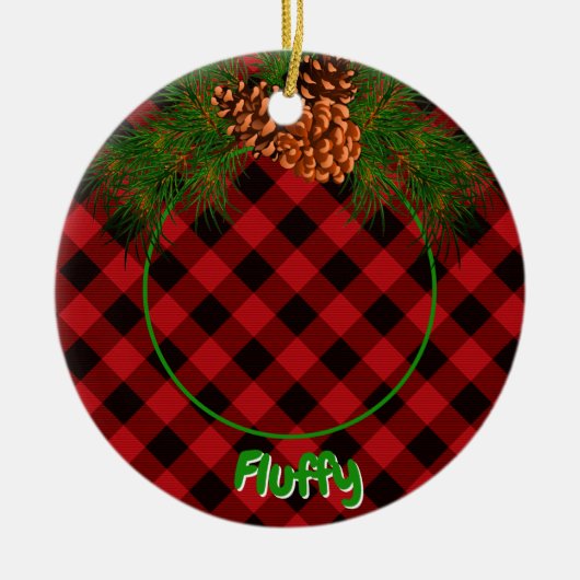 Niedliche Schwarz-kariert-Pinecon-Fotoplatte Keramik Ornament (Vorne)