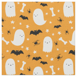 Niedliche Schwarz Orange Spooky Ghosts Halloween Stoff