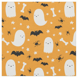 Niedliche Schwarz Orange Spooky Ghosts Halloween Stoff