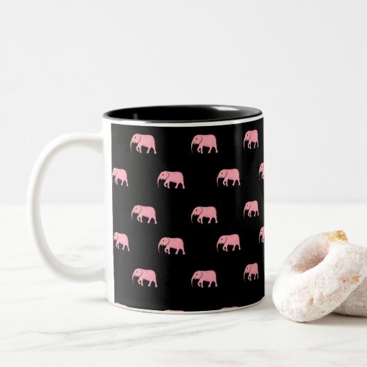 Niedliche Schwarz-Rosa-Elefanten Zweifarbige Tasse (Mit Donut)
