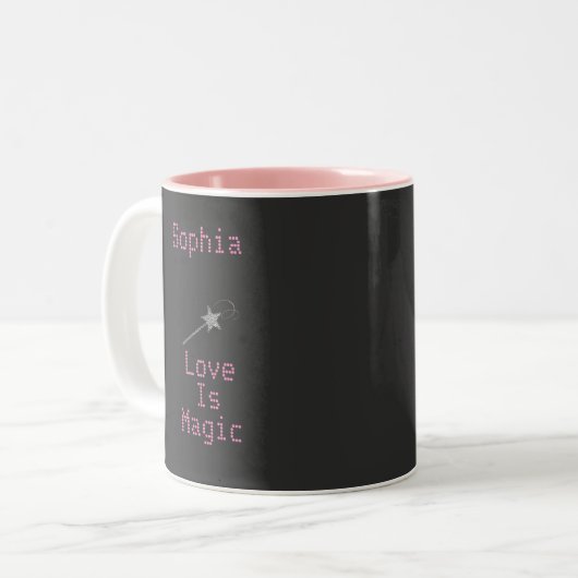 Niedliche Schwarz-Rosa-Liebe ist magisch Zweifarbige Tasse (Vorderseite Links)