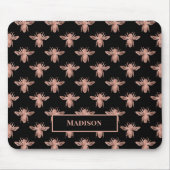 Niedliche Schwarz-Rosa-Rose-Goldbienen-Monogramm Mousepad (Vorne)