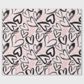Niedliche Schwarz-Rosa-Valentinstag-Herzen Geschenkpapier (Flach)