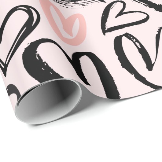 Niedliche Schwarz-Rosa-Valentinstag-Herzen Geschenkpapier (Rolleneckpunkt)