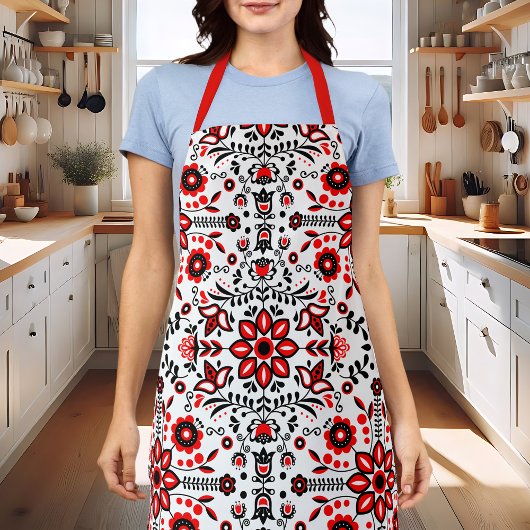 Niedliche Schwarz-Rot-Flora-Skandinavien Bandanna Schürze