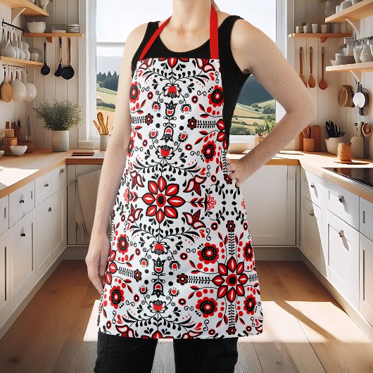 Niedliche Schwarz-Rot-Flora-Skandinavien Bandanna Schürze