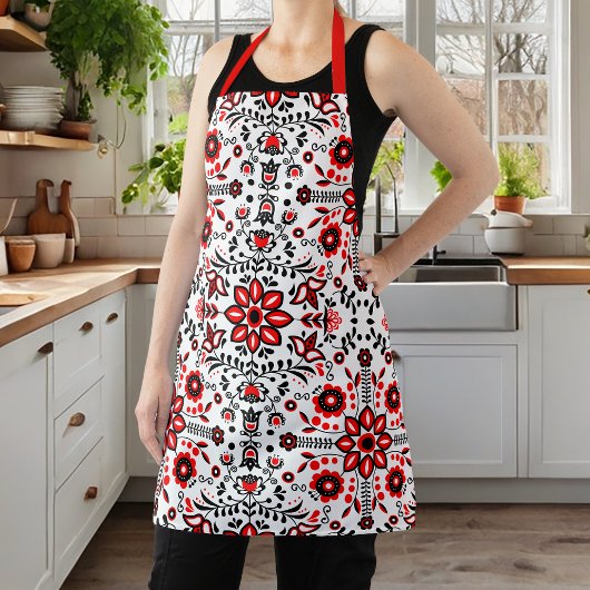 Niedliche Schwarz-Rot-Flora-Skandinavien Bandanna Schürze