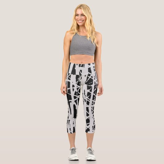 Niedliche Schwarz/Weiß Capri Leggings (Vorderseite)