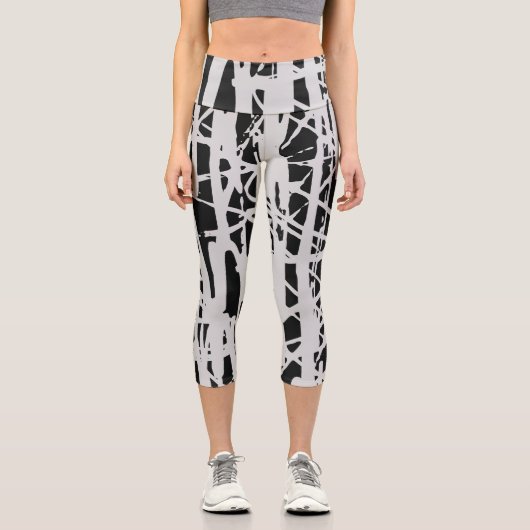 Niedliche Schwarz/Weiß Capri Leggings (Vorderseite)