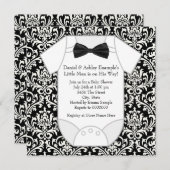 Niedliche Schwarz-Weiß-Damast-Babydusche Einladung (Vorne/Hinten)