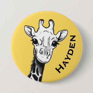 Niedliche Schwarz-Weiß-Giraffe Zeichnend Personali Button