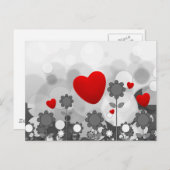 Niedliche Schwarz/Weiß/Graue Blume mit Big Red Hea Postkarte (Vorne/Hinten)