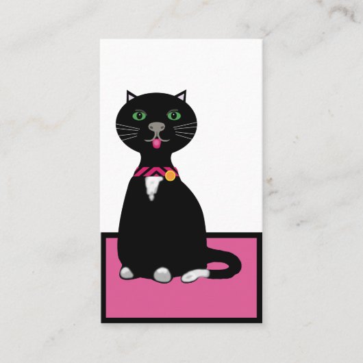 Niedliche Schwarz-Weiß-Katze auf rosa Matte Visitenkarte (Vorderseite)