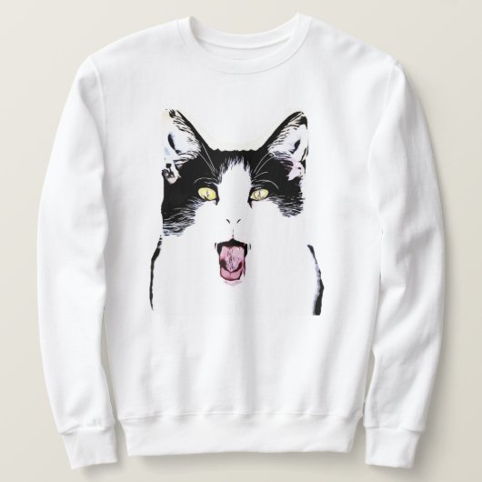 Niedliche Schwarz-Weiß-Katze lacht Sweatshirt (Design vorne)
