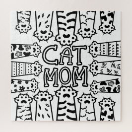 Niedliche Schwarz-Weiß-Katze Mama mit Katzenpfoten Puzzle