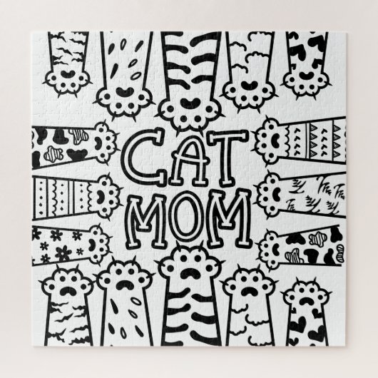 Niedliche Schwarz-Weiß-Katze Mama mit Katzenpfoten Puzzle (Vertikal)