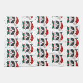 Niedliche Schwarz-Weiß-Katze mit Weihnachtsmannmüt Geschirrtuch (Horizontal)
