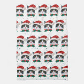 Niedliche Schwarz-Weiß-Katze mit Weihnachtsmannmüt Geschirrtuch (Vertikal)