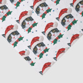 Niedliche Schwarz-Weiß-Katze mit Weihnachtsmannmüt Seidenpapier (Ausschnitt)