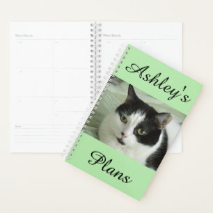 Niedliche Schwarz-Weiß-Katze Personalisiert Planer