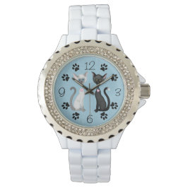 Niedliche Schwarz-Weiß-Katzen mit Paw-Aufdruck auf Armbanduhr