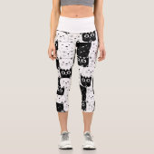 Niedliche Schwarz-Weiß-Kitten-Katze Lover Capri Leggings (Vorderseite)
