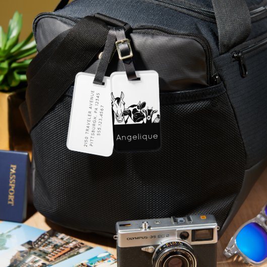 Niedliche Schwarz-Weiß-Nutztiere - Gepäck Gepäckanhänger (Vorderseite & Rückseite)