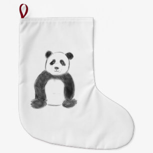 Niedliche Schwarz-Weiß-Panda-Skizze Großer Weihnachtsstrumpf
