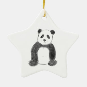 Niedliche Schwarz-Weiß-Panda-Skizze Keramik Ornament