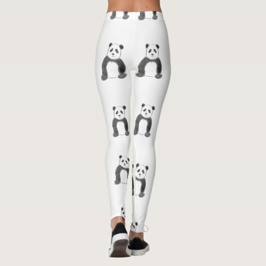 Niedliche Schwarz-Weiß-Panda-Skizze Leggings (Rückseite)