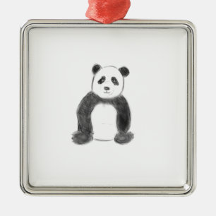 Niedliche Schwarz-Weiß-Panda-Skizze Ornament Aus Metall