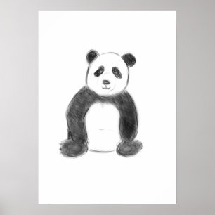 Niedliche Schwarz-Weiß-Panda-Skizze Poster