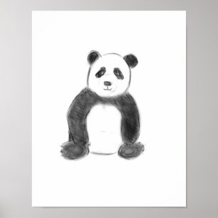 Niedliche Schwarz-Weiß-Panda-Skizze Poster