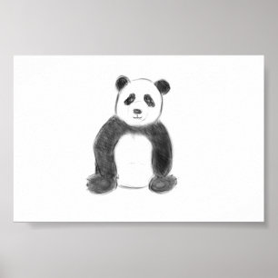 Niedliche Schwarz-Weiß-Panda-Skizze Poster