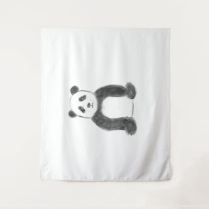 Niedliche Schwarz-Weiß-Panda-Skizze Wandteppich