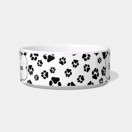 Niedliche Schwarz-Weiß-Paw-Prints Knotenname Bowl Napf