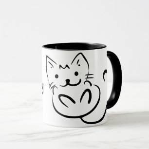 Niedliche Schwarz-Weiß-Skizze Schnauze Kitten Tasse