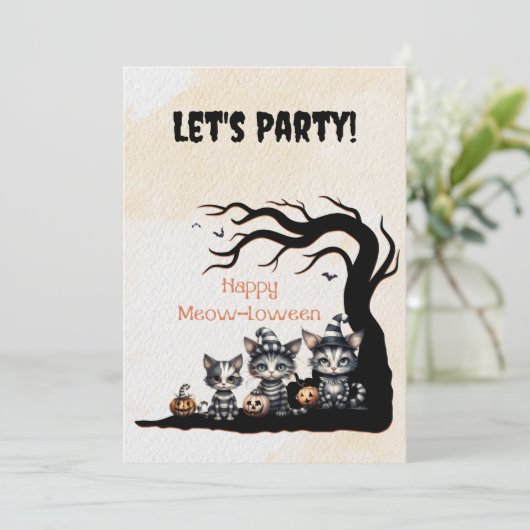 Niedliche Schwarz-Weiß-Strickkatzen Einladung (Stehend Vorderseite)