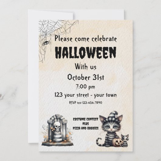 Niedliche Schwarz-Weiß-Strickkatzen Einladung (Rückseite)