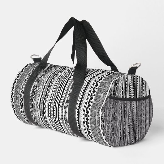 Niedliche Schwarz-weiße Aztec-Muster Duffle Bag (Rechte Ecke)