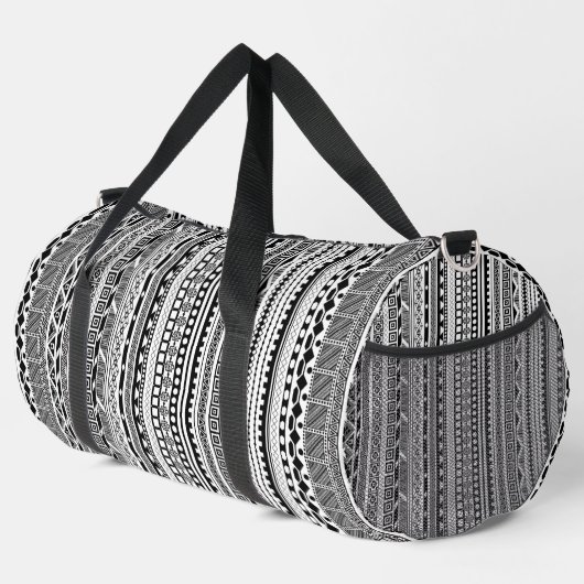 Niedliche Schwarz-weiße Aztec-Muster Duffle Bag (Rechte Ecke)
