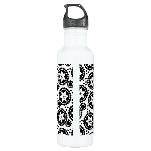 Niedliche Schwarz-weiße Blume Edelstahlflasche (Rückseite)