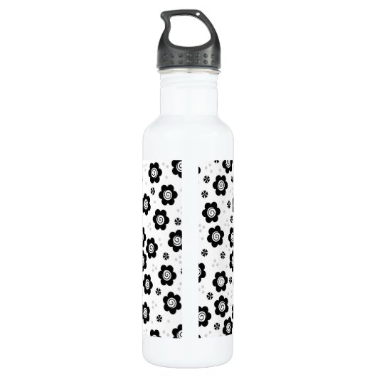 Niedliche Schwarz-weiße Blume Edelstahlflasche (Rückseite)