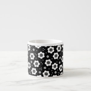 Niedliche Schwarz-weiße Blume Espresso Tasse