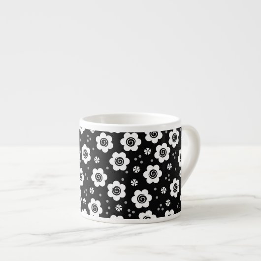 Niedliche Schwarz-weiße Blume Espresso Tasse (Vorderseite Rechts)