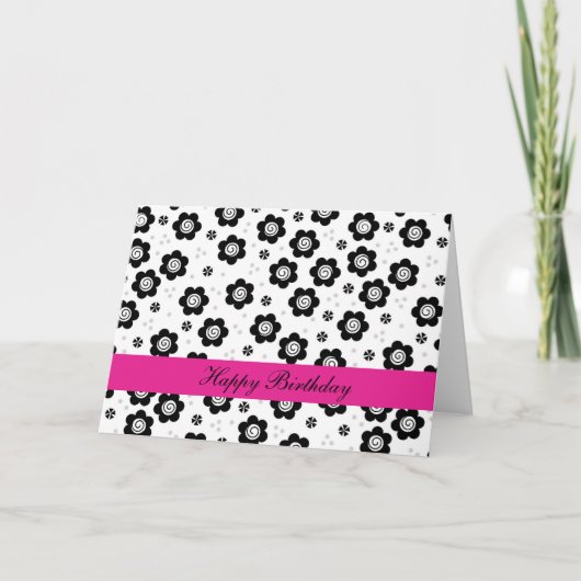 Niedliche Schwarz-weiße Blume Geburtskarte Karte (Vorderseite)