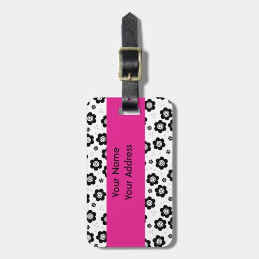 Niedliche Schwarz-weiße Blume Gepäckmarke Gepäckanhänger (Vorderseite vertikal)