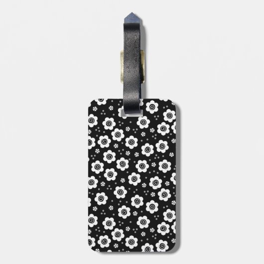 Niedliche Schwarz-weiße Blume Gepäckmarke Gepäckanhänger (Rückseite vertikal)